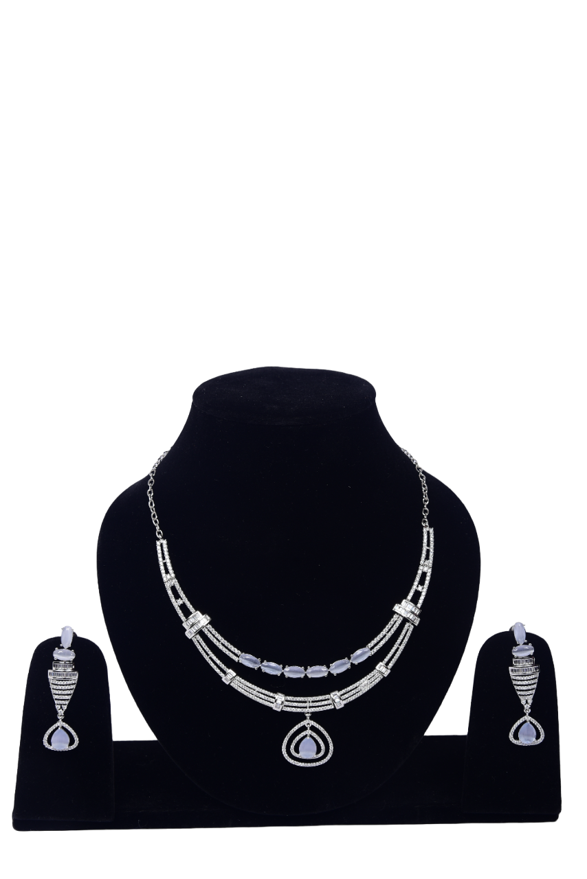 Namokriti Designer Jewelry Set for Women – Sparkling Necklace & Drop Earrings in Silver Finish